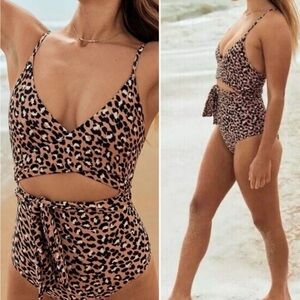 Aerie Leopard Print Wrap One-Piece Full Coverage Swimsuit